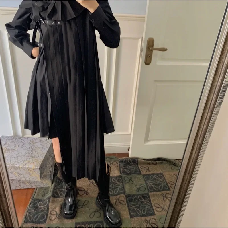 

DEAT 2021 spring turn-down collar buttons spliced fake two pieces pleated long sleeve white shirt cotton top WP45600L