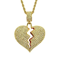2021 popular necklace in europe and america hip hop lovers broken heart alloy broken heart pendant necklace