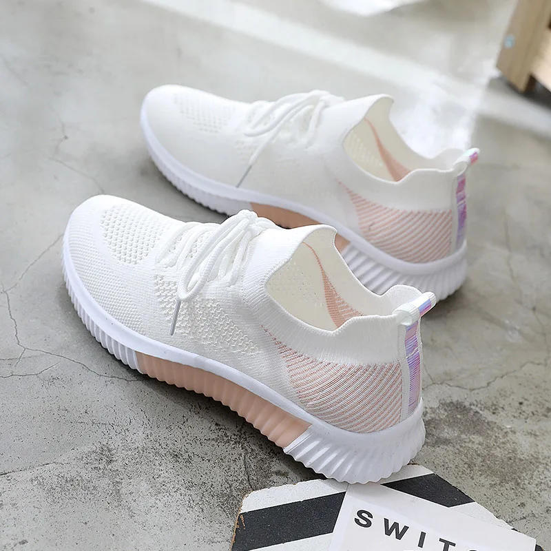 

Summer Women Mesh Sneakers Shoes Light Breathable Flats Casual Female Trainers Comfy Walking Shoes White