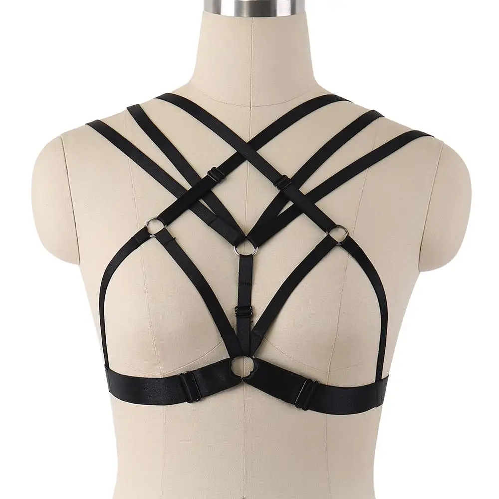 Черный сексуальный женский ремень-портупея бондаж укороченный топ клетка