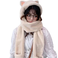 new autumnwinter 2021 girls hot hat with double scarf and gloves white pink skin tone grey leisure taking pictures on a date
