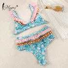 Miyouj сексуальное бикини с оборками, Цветочный купальник на шнуровке, женский сексуальный купальник с высокой талией, купальный костюм, комплект бикини 2019