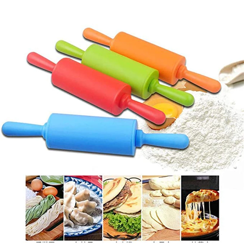 Антипригарный силиконовый ролик для раскатки теста 2 размера цветной