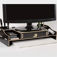 wooden pc computer monitor stand holder desktop screen riser laptop desk organizer multi function bracket shelf with cabinet