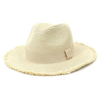 women hat summer spring big brim ribbon band casual classic sun hats men women beige black beach sun protection handmade sun hat