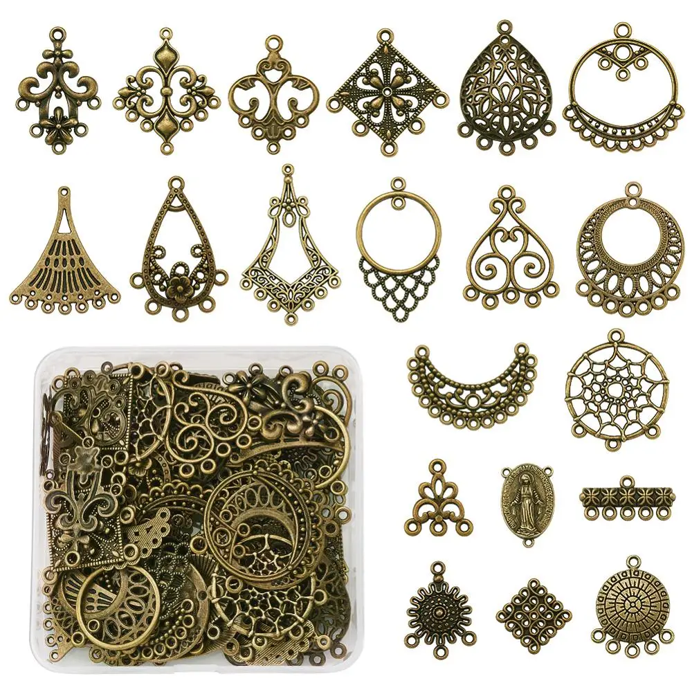 

80pcs/box Tibetan Style Mix Shape Alloy Chandelier Components Links Connector Accessories Antique Bronze Color 82x82x27mm