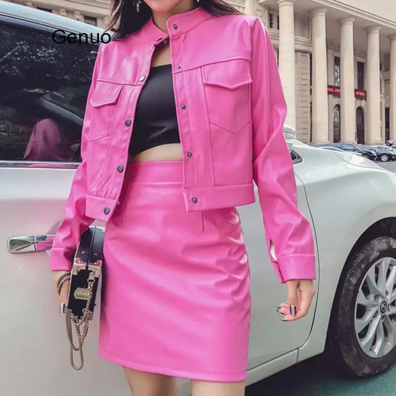 Женский комплект из 2 предметов куртка искусственной кожи с длинным рукавом и