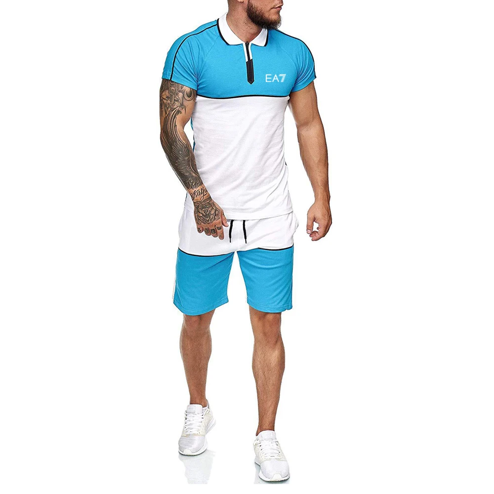 

Track suit men's summer shorts suit short-sleeved shirt shorts casual wear men's sportswear fitness clothes men