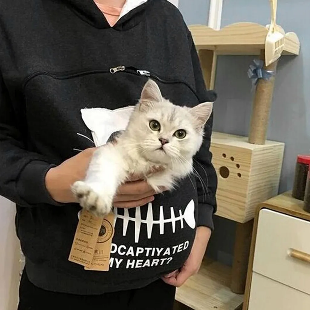 Толстовка для влюбленных кошек свитшот с капюшоном в виде лап кенгуру собаки