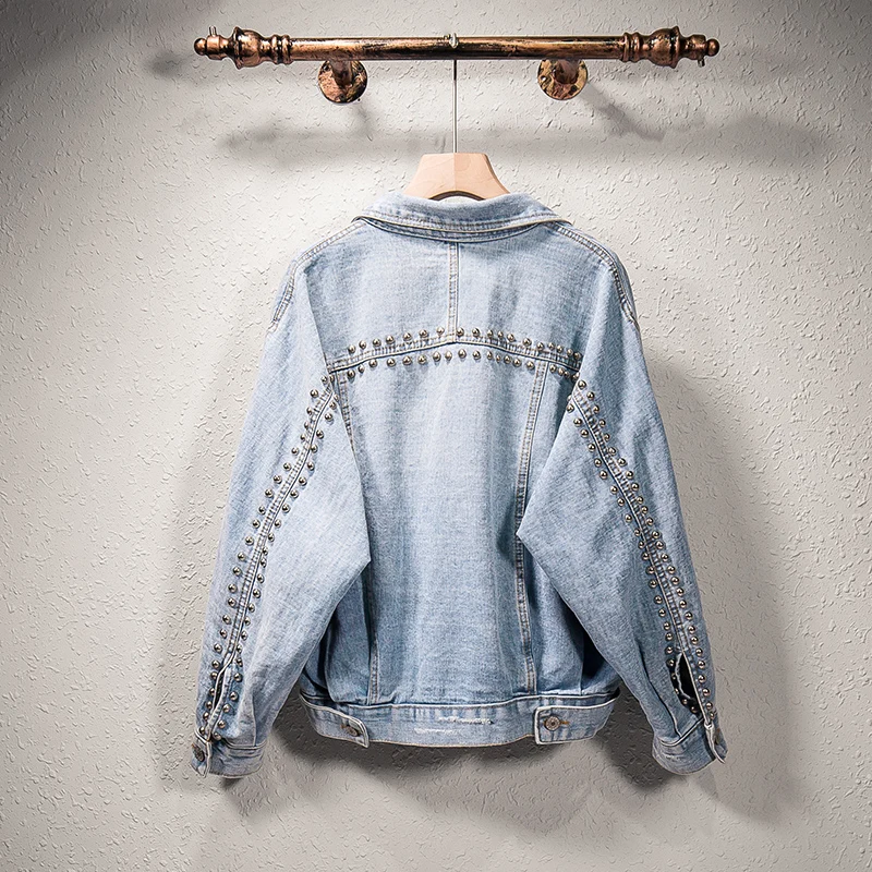 

Fat Size Female Dresses Fat Sister Fashionable Slender Nail Bead Hole Jeans Coat In Autumn 2019