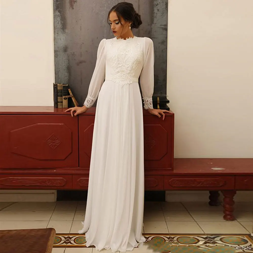 

Женское винтажное свадебное платье It's yiiya, белое шифоновое платье до пола с длинными рукавами и бусинами на лето 2019