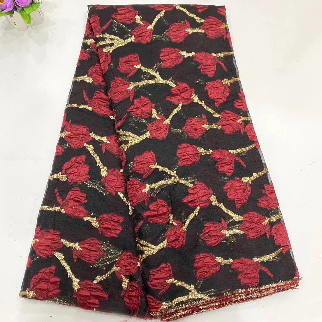 

2021 Fashion French Lace Nigerian Guipure Fabric High Quality African Tulle Lace Jacquard Fabric With Embroidery For Party Dress