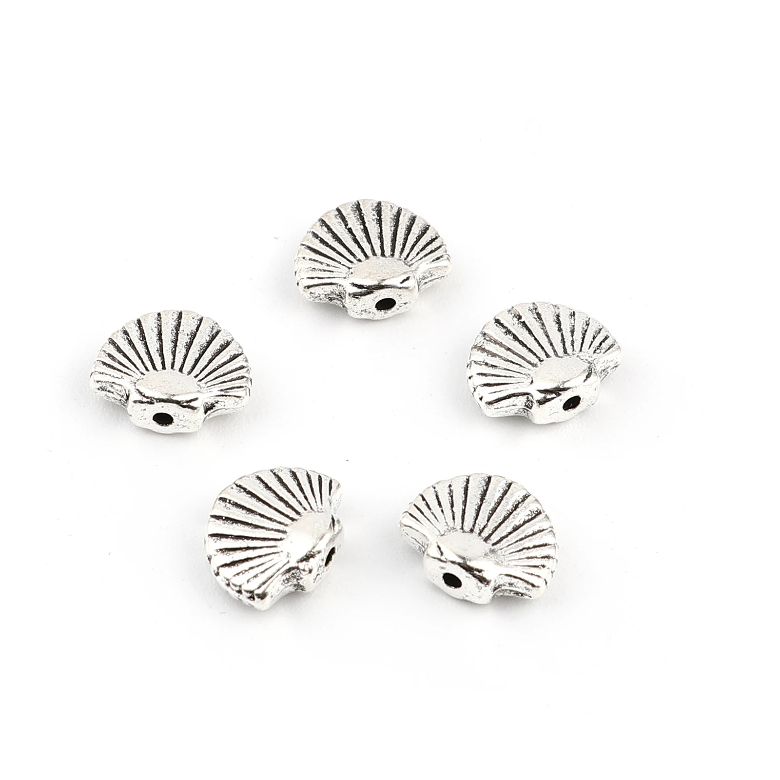 

12x9mm 50PCS Zinc Alloy Ocean Jewelry Spacer Beads Scallop Antique Silver Color Bead For Bracelet Necklace DIY Handmade Material