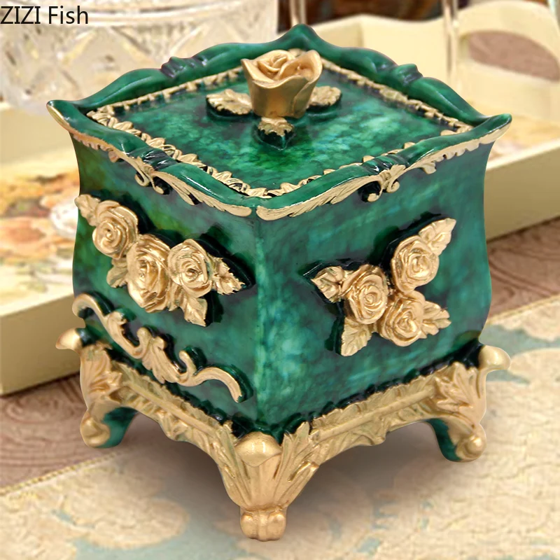 European Style Emboss Resin Toothpick Box Cotton Swab Box Home Desktop Toothpick and Cotton Swab Storage Supplies