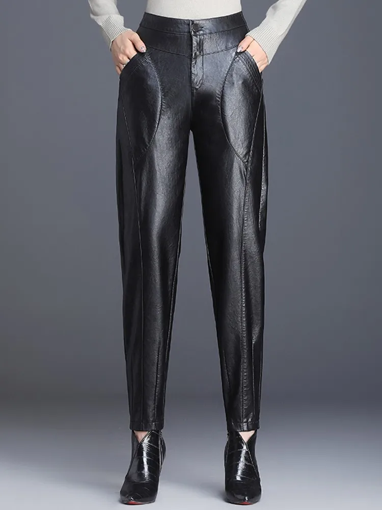 Кожаные Брюки женские осенние девять точек Корейские дикие брюки большого