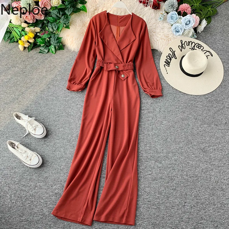 Neploe 2020 осенне-зимний Облегающий комбинезон с высокой талией Одноцветный длинным