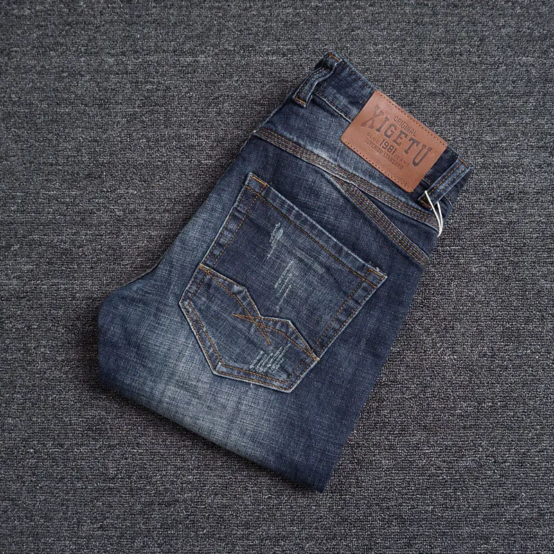 European Vintage Fashion Men Jeans Retro Dark Blue Elastic Slim Fit Ripped Jeans Men Scratch Designer Casual Cotton Denim Pants