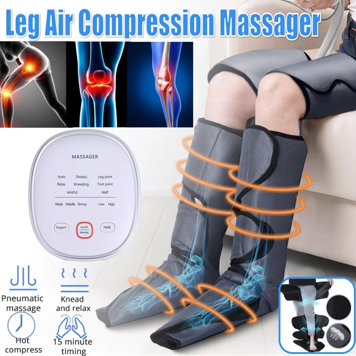 

Electric Air Compression Leg Massager Pneumatic Air Wraps Relax Pain Relief Blood Circulation Health Care Gift for Parents