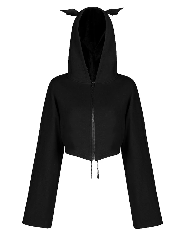 Женская короткая куртка ведьмы на шнуровке с капюшоном летучая мышь в готическом