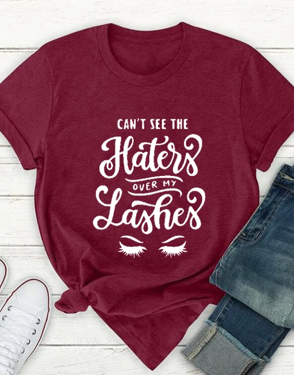 Cant See The Haters For My Lashes футболка для макияжа футболка для художника ресницы Забавный Графический Женский модный тройник лозунг tumblr Топы в готическом стиле - Цвет: Burgundy-white txt