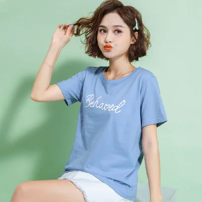 

T-shirt Women 2019 New Women White T Shirt summer sky blue Cotton T shirt
