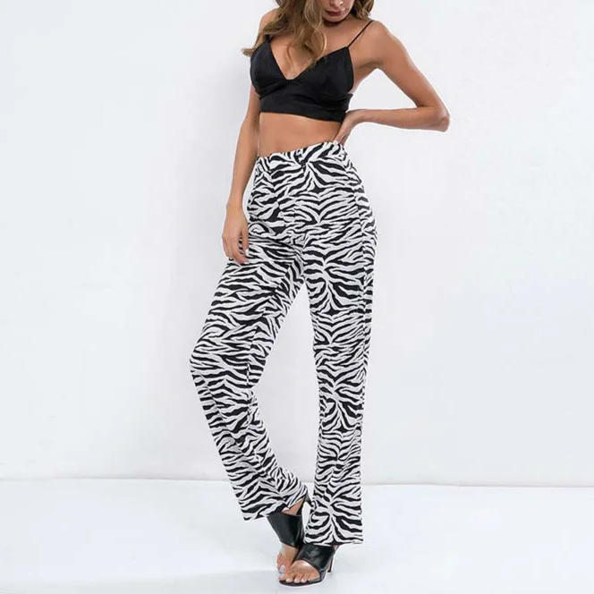 Осенние женские новые уличные модные штаны с принтом зебры поддельные молнии