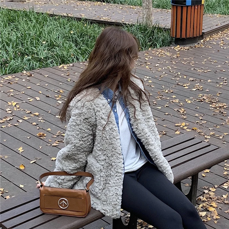 Свободное пальто из искусственного меха и хлопка зимнее мягкое теплое