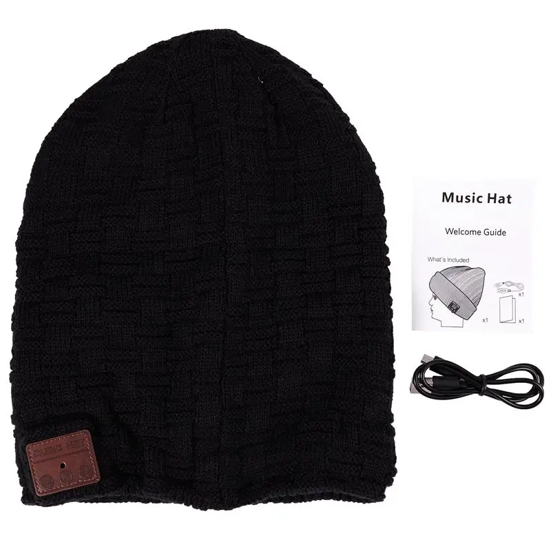 Беспроводная Bluetooth V4.2 Вязаная Шапка-бини плюс бархатная зимняя клетчатая шапка