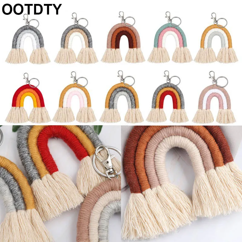

Weaving Rainbow Keychains for Women Boho Handmade key Holder Keyring Macrame Bag Charm Car Hanging Jewelry Gifts