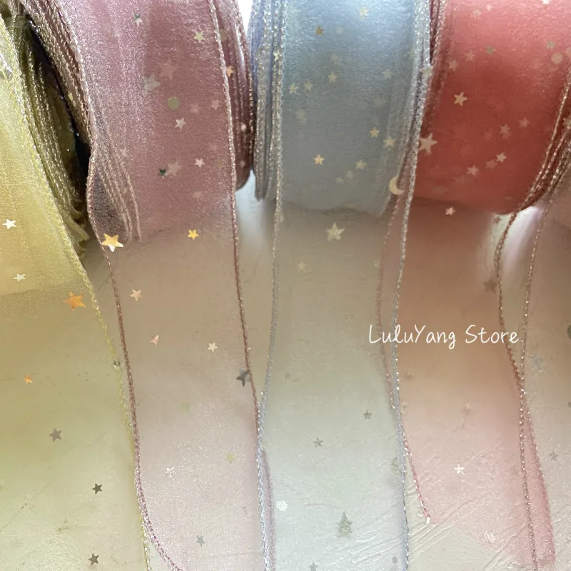 Тюлевая лента с блестками серебристая со звездами луной краями для поделок