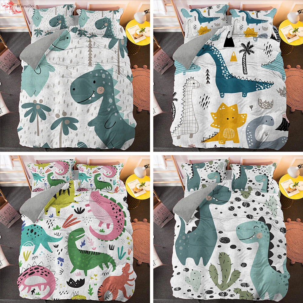 

Cartoon Dinosaur Bedding Set Twin Queen King Size Animal Printed Duvet Cover + Pillowcase Home Kids Single Bed 2/3pcs Bedclothes