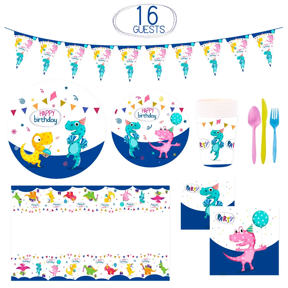 Вечерние столовые приборы с динозавром одноразовые бумажные тарелки чашки