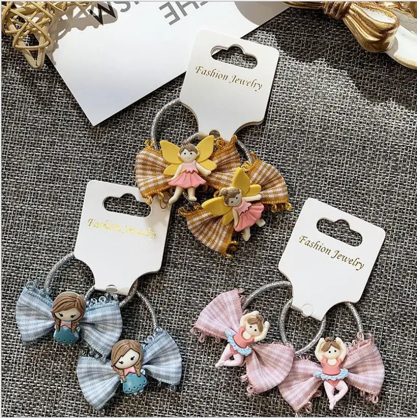 6 шт./компл. детские клетчатые хлопковые банты для волос веревки милые эластичные