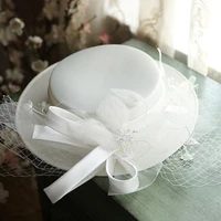 french bowknot mesh satin top hat women banquet elegant british celebrity dress fascinator bride wedding white fedora hat