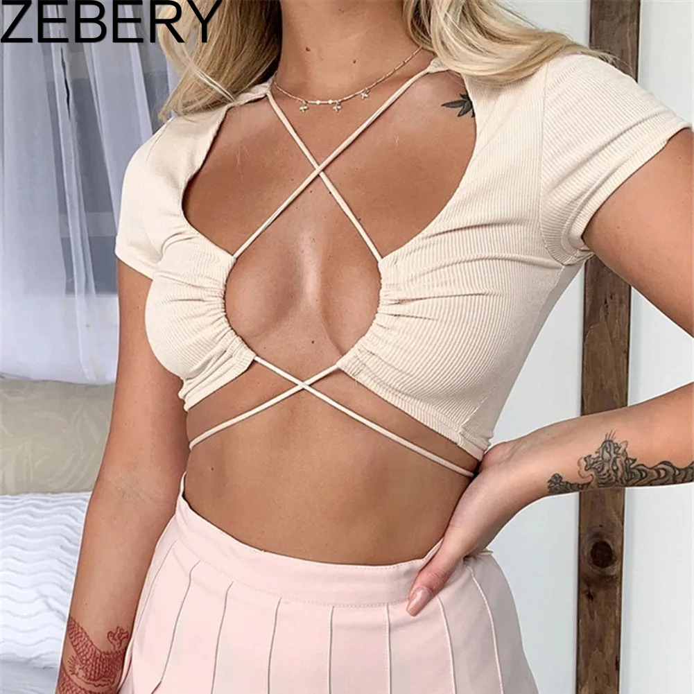 Майка ZEBERY женская с открытой спиной уличная одежда повседневный кроп-топ обеих