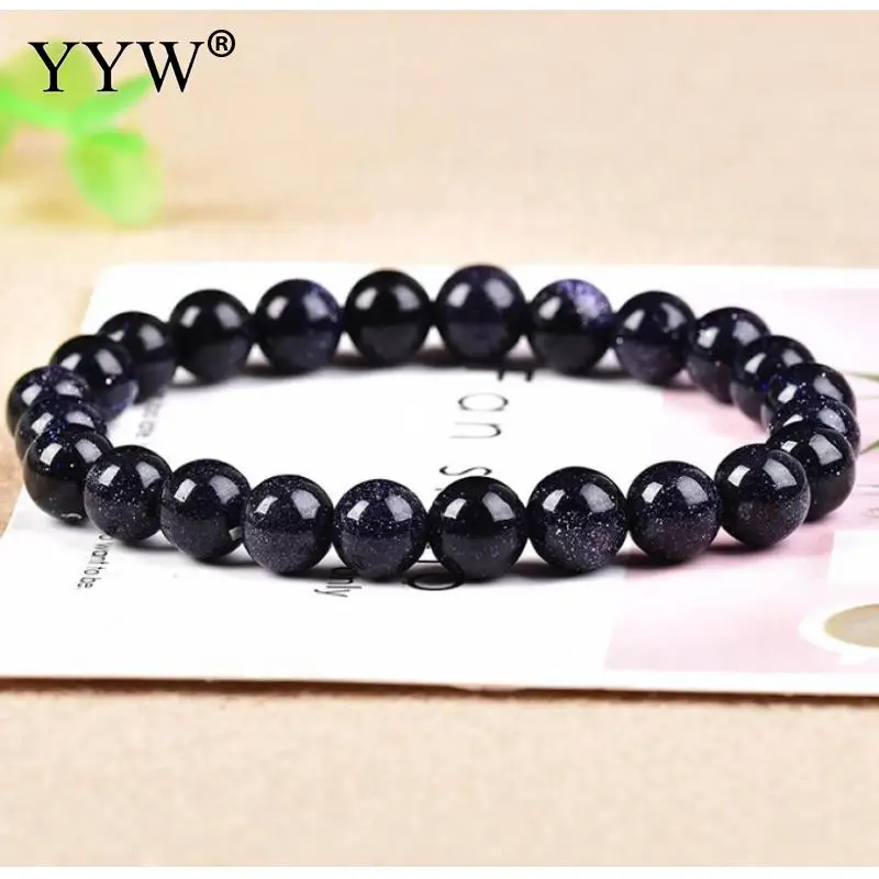 

8mm-12mm New Natural Blue Goldstone Bracelet Unisex Fashion Jewelry Loose Round Beads Bracelet Blue Sandstone Wholesale 18cm