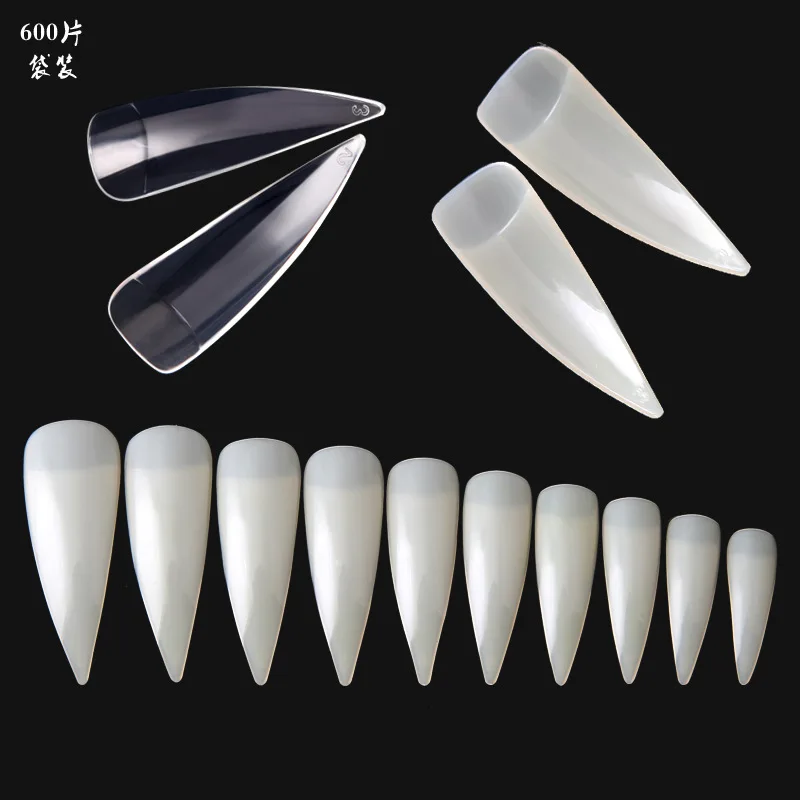 

Natural /Clear Stiletto Nail Tips- 600pcs- Long Stiletto Clear Tips The Edge Nails 10 Sizes x Stiletto Half False Nail Tips,