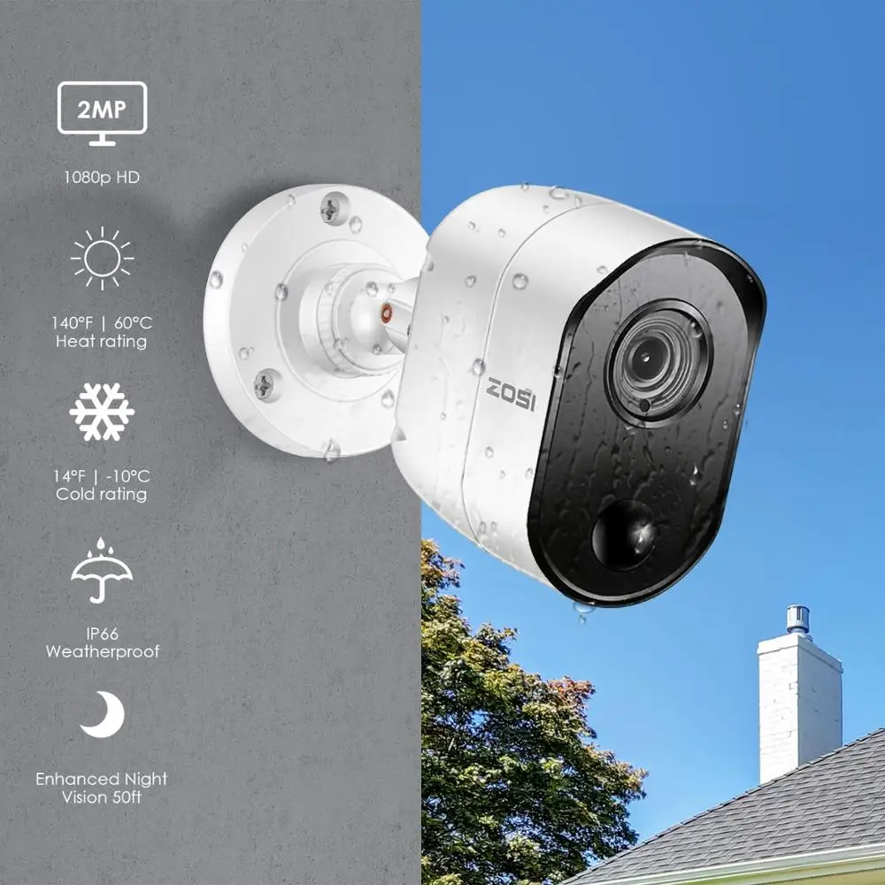 ZOSI 8-канальный CCTV Системы 4x1080P 2MP Наружные камеры безопасности камера видеонаблюдения комплект с ПИР Сенсор дома Secueity Камера