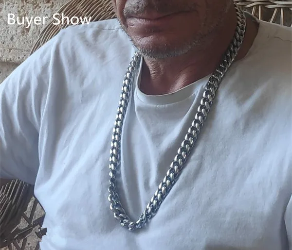 

14mm Hot Sale Boys Men's High Quality Silver Color Stainless Steel Curb Cuban Link Miami Chain Necklace Rapper Jewelry 7-40inch