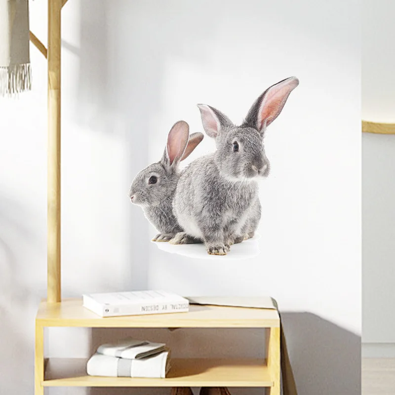 

Cartoon two little gray rabbit walls beautify decorative wall stickers