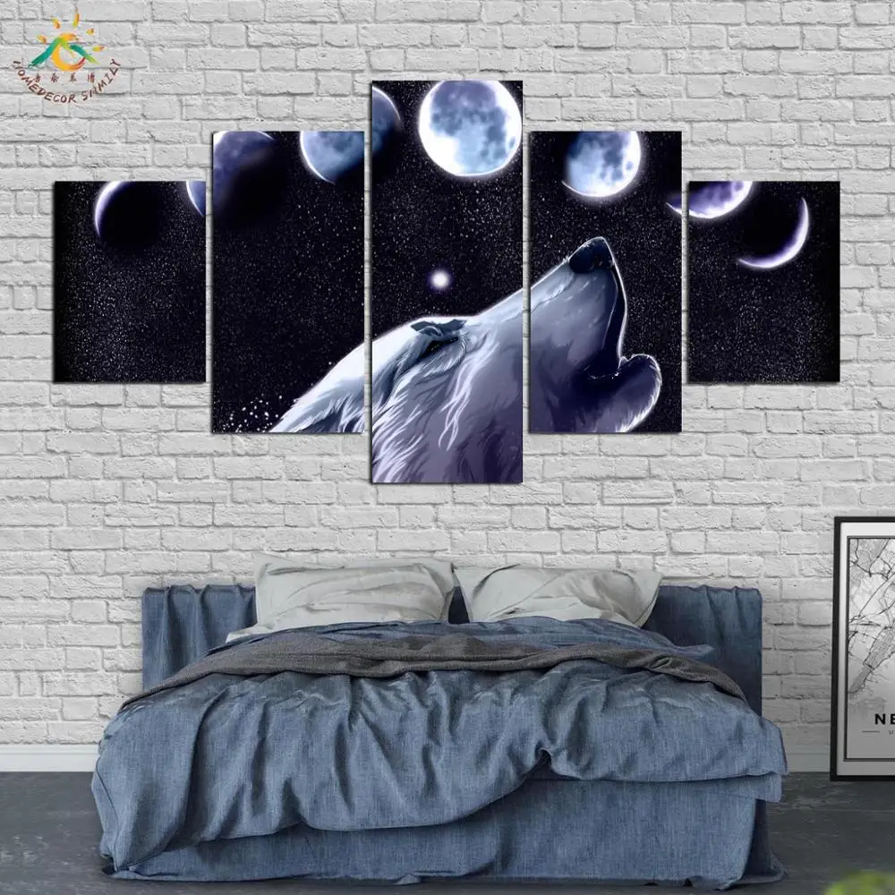 Ночной Волк под луной Eclipse модульная Фотографии Современный домашний декор стены