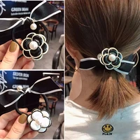three dimensional 3d black white camellia hair band accessories noble fowers women banquet vacation pearl metal edge hairtie