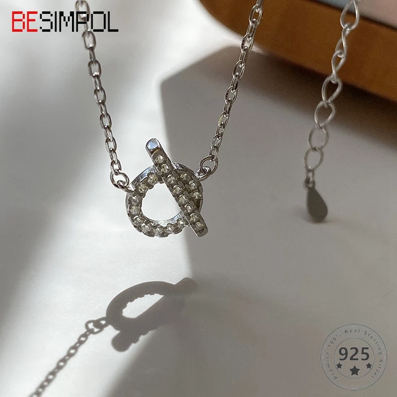 Женское серебряное ожерелье с цирконом Besimpol элегантное из стерлингового серебра