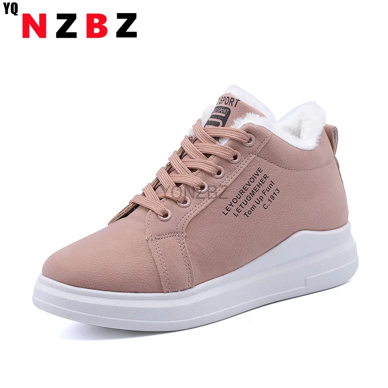 

Winter Warm Women Vulcanized Shoes Fur Plush Casual Shoes Lace Up Fashion Platform Sneakers Women Snow Boots Zapatillas Mujer