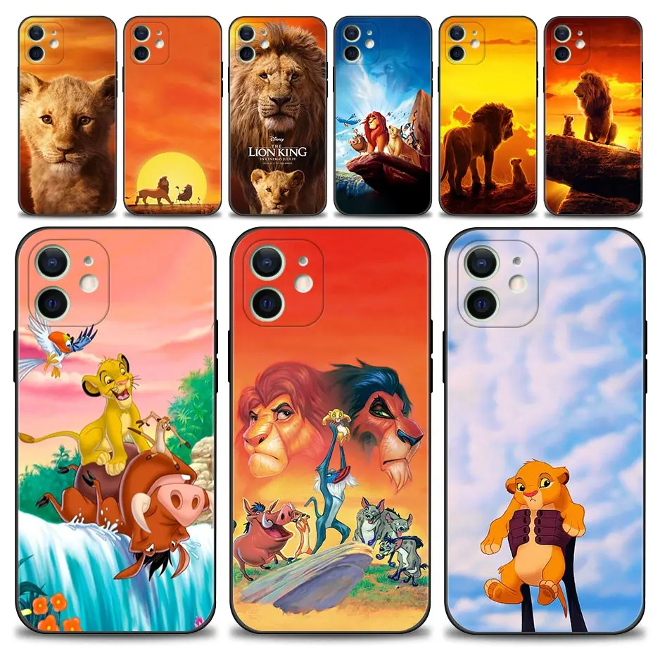 

Case For Apple iPhone 13 12 11 Pro Max 13 12 Mini Cover Silicon Funda Black Coque Shell Capa Disney Cartoon The Lion King Animal