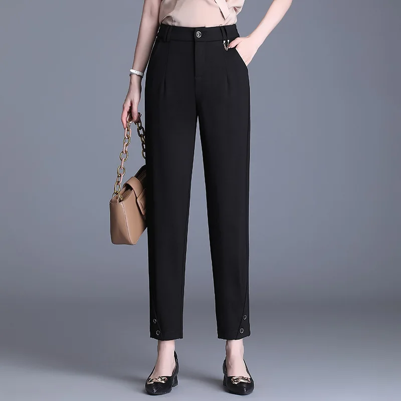 

Spring Summer Women High Waisted Black Harem Pants Office Lady Elegant Fashion Formal Slim Casual Suit Trousers S606
