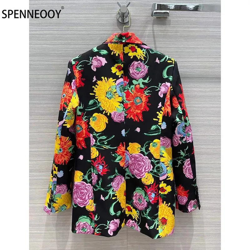 SPENNYMOOR 2021Designer Brand Spring Summer Fashion Blazer Jackets Women Hand Painted Flower Print Overcoat Outwear