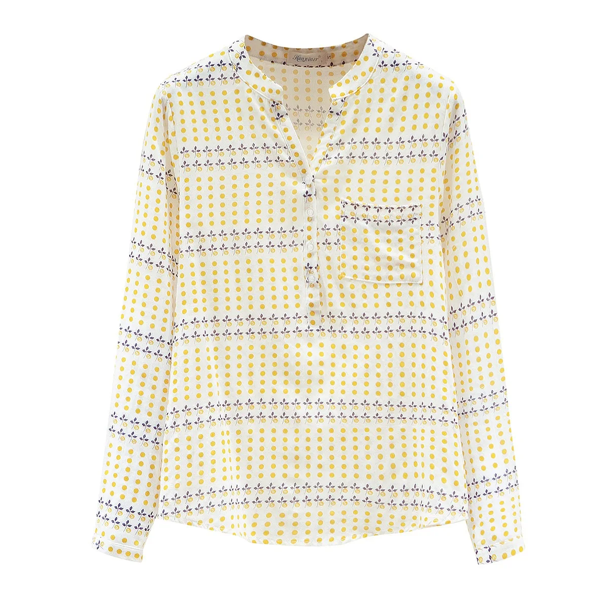 

Printed Shirt Women's French Retro European Station Spring New European Goods Trendy Small Floral Bubble Sleeve Chiffon Shirt