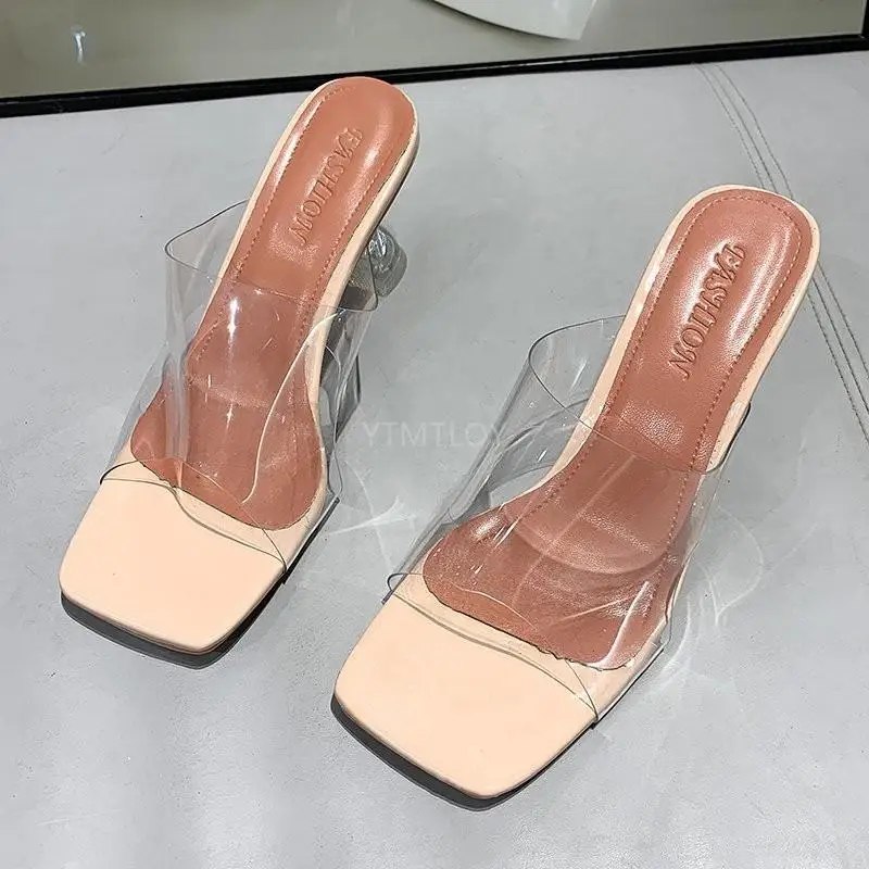

2021 Summer Fashion Women Sandals Open Toed High Heels Transparent Heel Slippers Party Shoes Pumps Zapatillas de Mujer