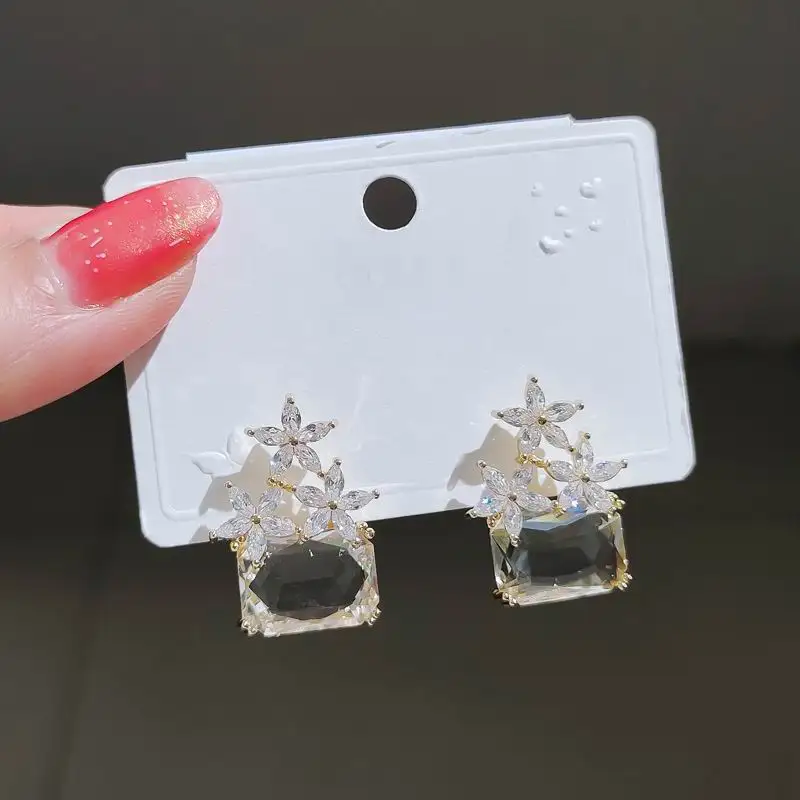 

Fashion Square Zircon Flower Transparent Earrings For Women Korean Style Etrendy Top Quality Designer Earings Wholesale